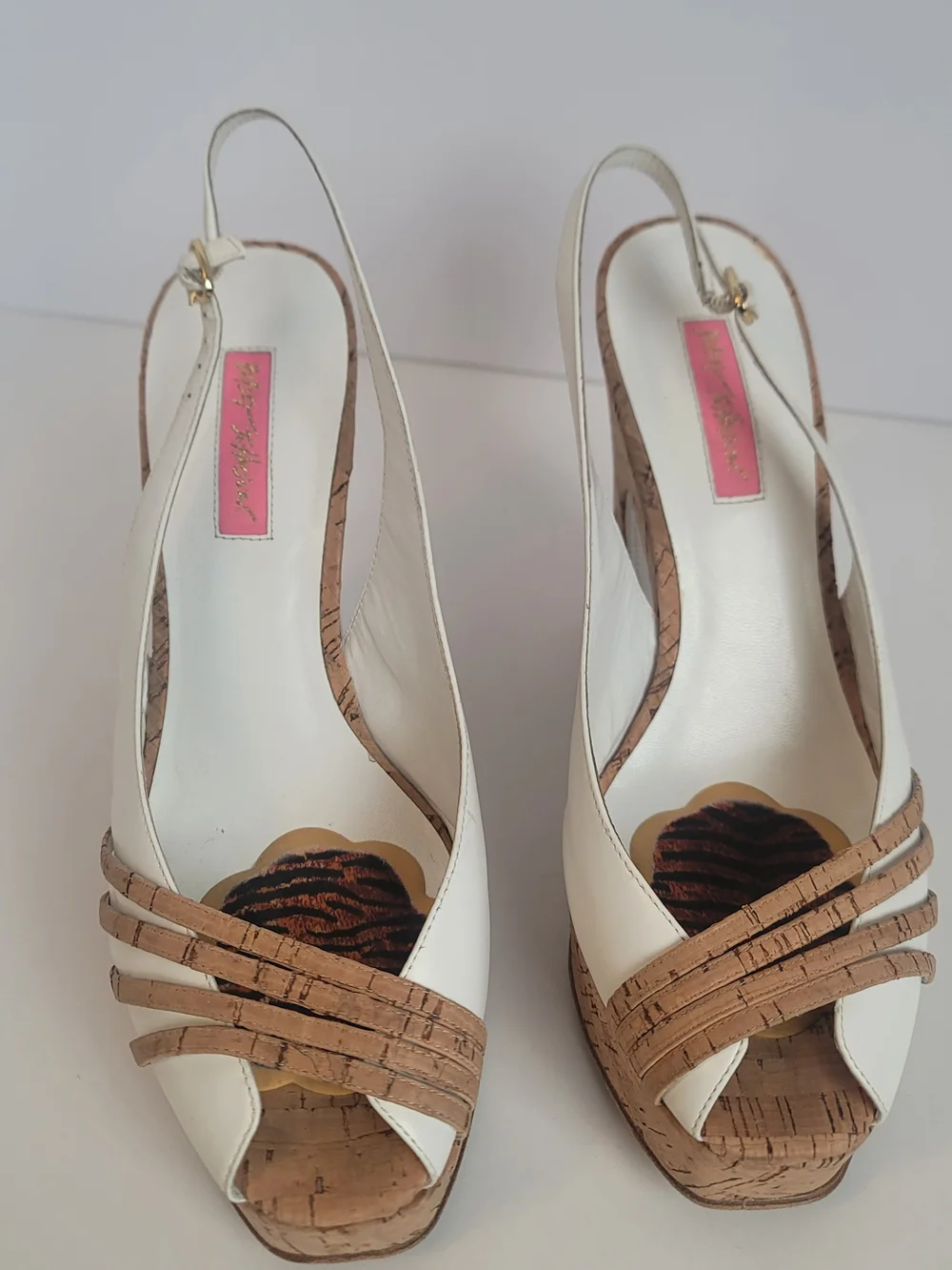 Betsey Johnson June Leather Cork Platform High Heel Wedge Sandals Cork Straps 10